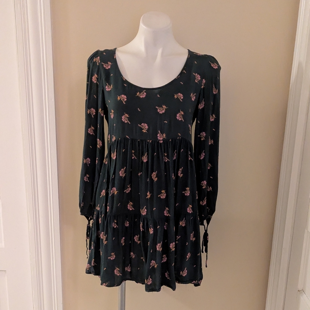 Urban Outfitters dark green with pink floral print dress size S
